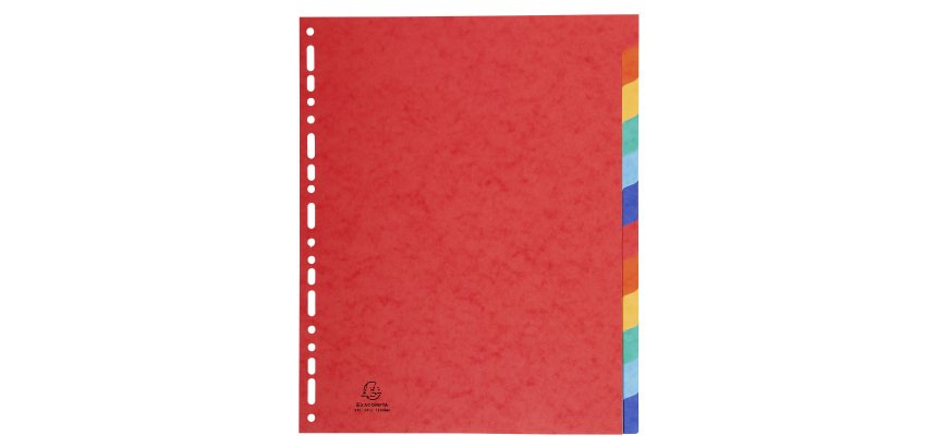 Intercalaire A4+ carte lustrée colorée Exacompta 12 onglets neutres multicolores - 1 jeu