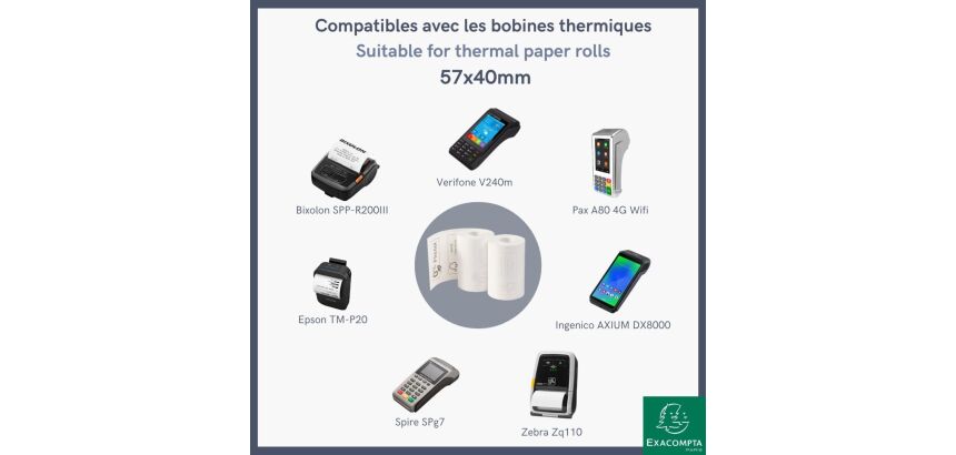 Bobines terminaux bancaires Exacompta 40339E - l 57 mm x L 18 m, Ø 40 mm - 1 pli(s) - Paquet de 10