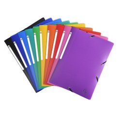 3 Flap Folders with Elastic Straps Opak Polypropylene A4. - Assorted colours
