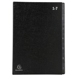 "Exacompta Multipart File, A4 270gsm, 7 Sections labelled 1 to 7" - Black