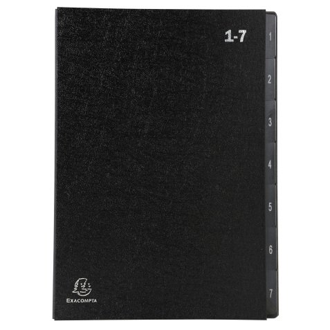 "Exacompta Multipart File, A4 270gsm, 7 Sections labelled 1 to 7" - Black