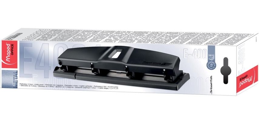 Maped perforateur Essentials Metal 4 trous, 10/12 feuilles, noir, en boîte