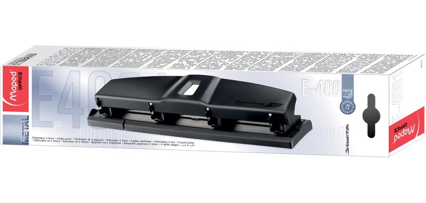 Maped perforateur Essentials Metal 4 trous, 10/12 feuilles, noir, en boîte