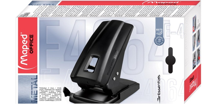Maped Essentials Metal Hole Punch, 60/65 sheets, black, in box
