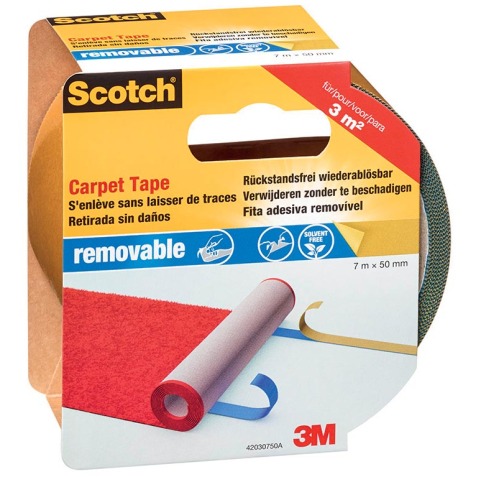 Scotch ruban double-face pour moquette et vinyle Removable, ft 50 mm x 7 m, sous blister