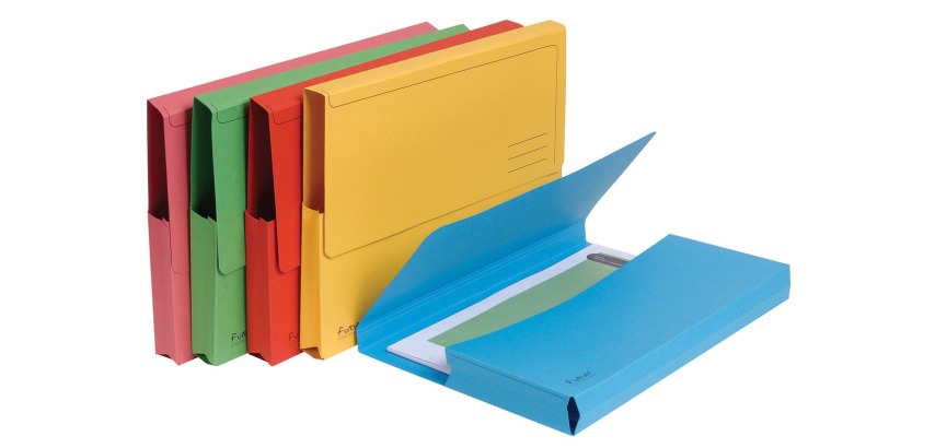 Packung mit 5 Aktenmappen mit Verschlußkappe aus Recycling-Karton 290g Forever, für Format DIN A4 24,5x32,5cm - Farben sortiert