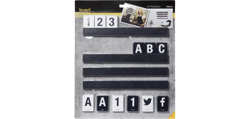 Shelf label security with letters and numbers, black