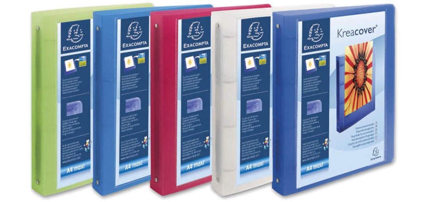 Mittelstarkes Ringbuch aus PP 700µ, 4 Ringe 30mm, Rücken 40mm, 32x26,8cm für DIN A4 Überbreite - Chromaline Kreacover - Farben sortiert