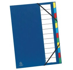 Multipart file Ordonator with expandable spine and stiff cover, 12 compartments - Blue