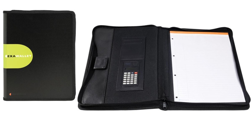 Konferenzmappe Exawallet mit Taschenrechner, aus PP 2mm, 26,5x34cm für DIN A4 - Exactive - Schwarz