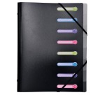 Eckspann-Ordnungsmappe aus PP 500µ mit Gummizug und 3 Klappen, 8 Fächer mit ausgestanzten Index-Fenstern blickdicht, für Format DIN A4