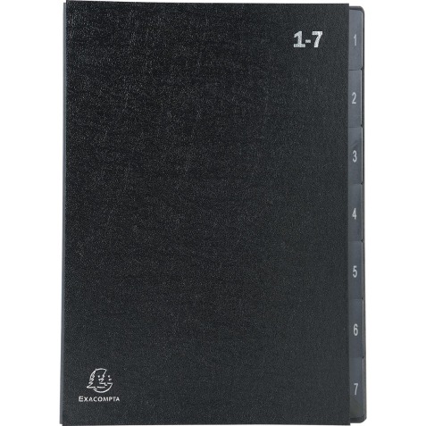 "Exacompta Multipart File, A4 270gsm, 7 Sections labelled 1 to 7" - Black