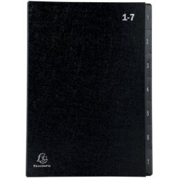 "Exacompta Multipart File, A4 270gsm, 7 Sections labelled 1 to 7" - Black