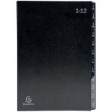 "Exacompta Multipart File, A4 270gsm, 12 Sections labelled 1 to 12" - Black