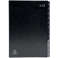 "Exacompta Multipart File, A4 270gsm, 12 Sections labelled 1 to 12" - Black