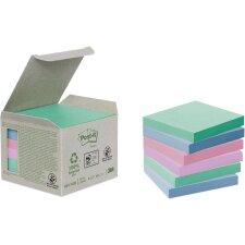 Post-it recycled notes, 100 vel, ft 76 x 76 mm, pak van 6 blokken, geassorteerde kleuren