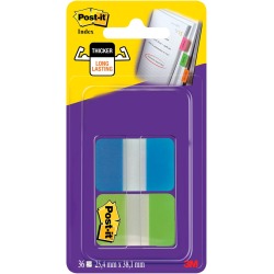 Post-It Index Strong, ft 25,4 x 38,1 mm, 8 tabs par couleur, 2 couleurs par distributeur