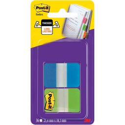 Post-It Index Strong, ft 25,4 x 38,1 mm, 8 tabs per kleur, 2 kleuren per dispenser