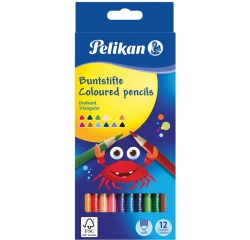 Pelikan crayon de couleur triangulair, étui de 12 pièces en couleurs assorties