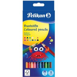 Pelikan crayon de couleur triangulair, étui de 12 pièces en couleurs assorties