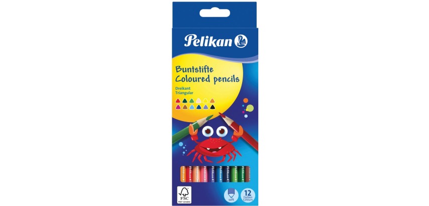 Pelikan kleurpotlood driehoekig, etui van 12 stuks in geassorteerde kleuren