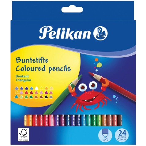 Pelikan crayon de couleur triangulair, étui de 24 pièces en couleurs assorties