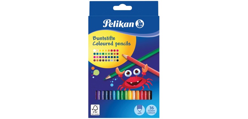 Pelikan crayon de couleur hexagonal, étui de 36 pièces en couleurs assorties