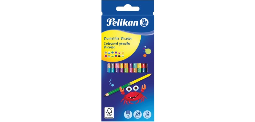 Pelikan crayon de couleur rond, étui de 12 pièces en couleurs assorties