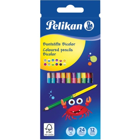 Pelikan crayon de couleur rond, étui de 12 pièces en couleurs assorties