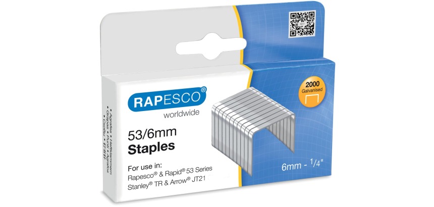 Rapesco nietjes 53/6 mm, verzinkt, doosje met 2000 nietjes