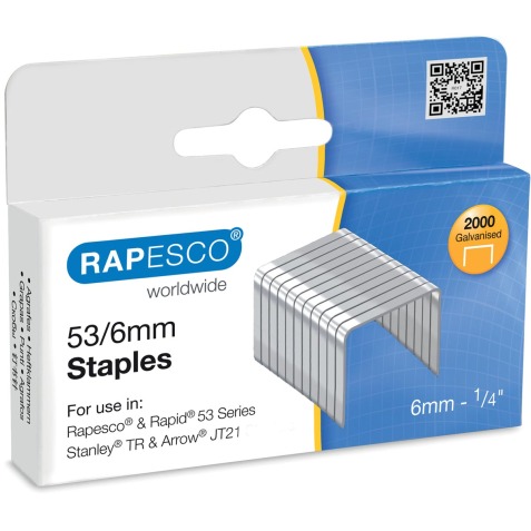 Rapesco nietjes 53/6 mm, verzinkt, doosje met 2000 nietjes