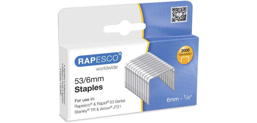 Rapesco nietjes 53/6 mm, verzinkt, doosje met 2000 nietjes