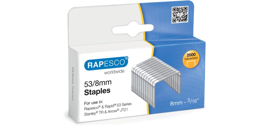 Rapesco Heftklammern 53/8 mm, galvanisiert, Box mit 2000 Stück