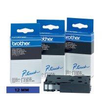 Brother TC-501 tape voor P-Touch 12 mm x 7,7 m, zwart op blauw