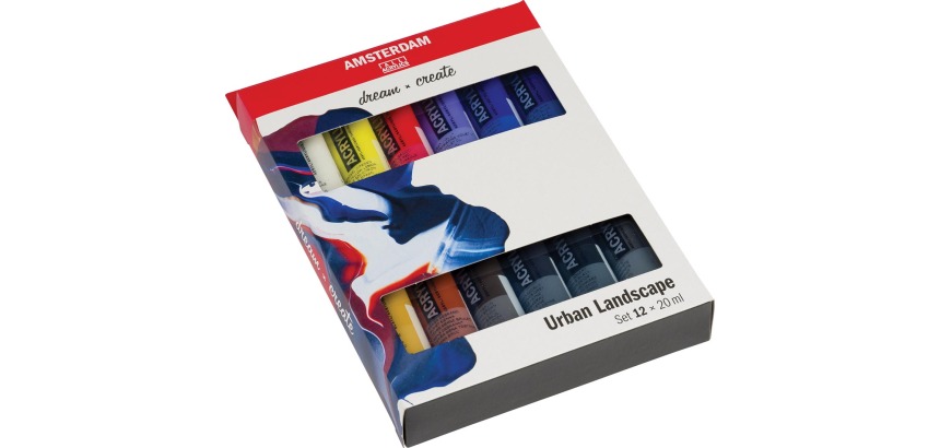 Amsterdam acrylverf tube van 20 ml, etui van 12 stuks, stedelijk landschap