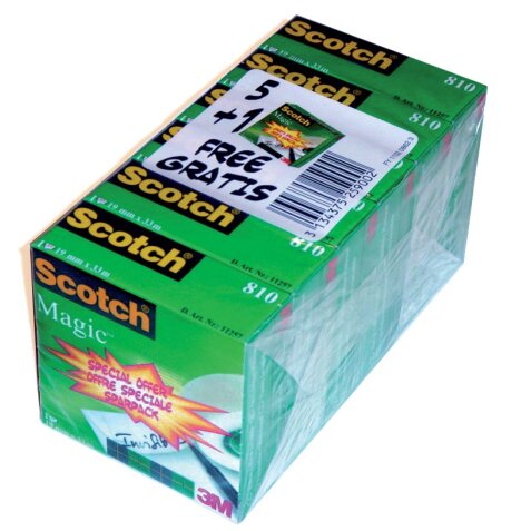 Scotch ruban adhésif Magic Tape, ft 19 mm x 33 m, paquet de 6 rouleaux