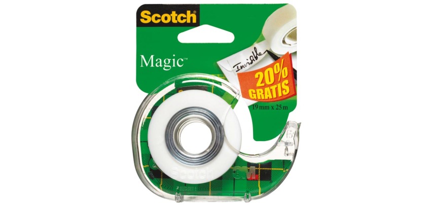Scotch Magic Tape adhesive roll 19 mm x 25 m, blister with dispenser and 1 roll, 20% free
