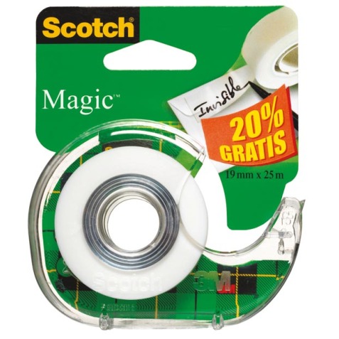 Scotch ruban adhésif Magic  Tape ft 19 mm x 25 m, blister met dispenser en 1 rolletje, 20% gratis