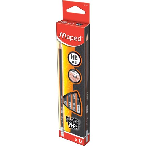 Maped crayon Black'Peps, HB avec gomme