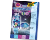 Folia Glitterkarton Ice (donkerblauw, turkoois, fuchsia, oudroze en paars)