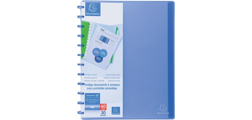 Sichtmappe aus PP 800µ, 30 herausnehmbare Hüllen, 24x32cm für DIN A4