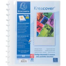 Protège-documents à anneaux et pochettes détachables KreaCover® 60 vues - A4 - Blanc