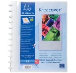 Protège-documents à anneaux et pochettes détachables KreaCover® 60 vues - A4 - Blanc