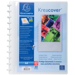 Protège-documents à anneaux et pochettes détachables KreaCover® 60 vues - A4 - Blanc