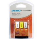 Dymo LetraTAG tape 12 mm, set of 3 tapes: 1 x white paper, 1 x yellow plastic, and 1 x metallic silver
