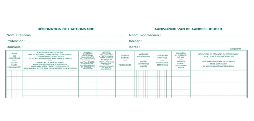 Exacompta shareholders, size 24 x 32 cm, bilingual, for Ltd.