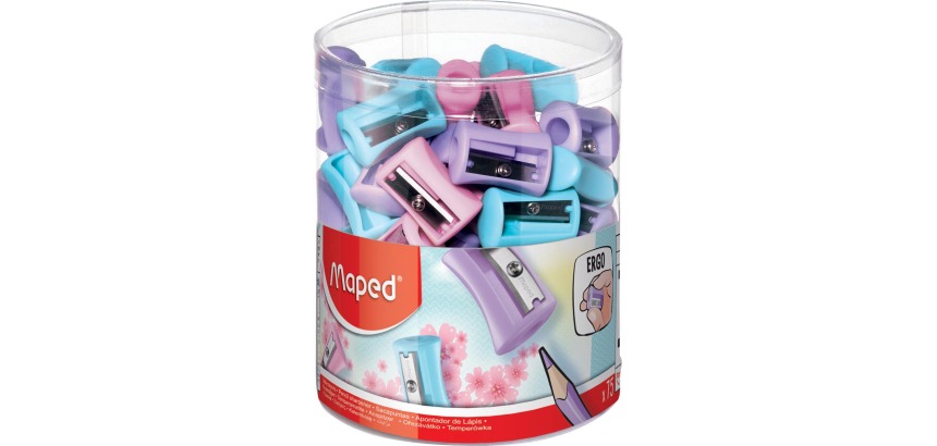 Maped taille-crayon Vivo 1 trou, présentoir de 75 pièces en couleurs pastel assorties