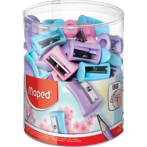 Maped taille-crayon Vivo 1 trou, présentoir de 75 pièces en couleurs pastel assorties