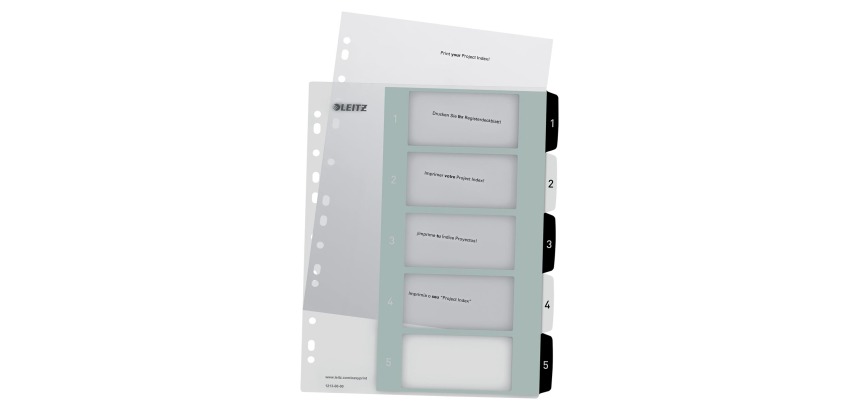 Leitz WOW printable dividers, 5 tabs, in black and white