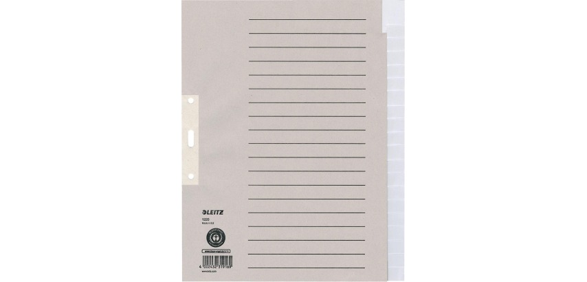 Leitz intercalaires, ft A4, en carton, 2 trous, 20 onglets, blanc